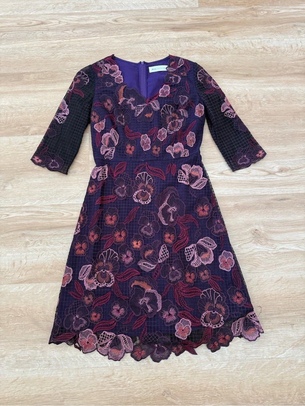 ELACENTELHA Floral Lace Midi Dress in Purple with Pink Accents